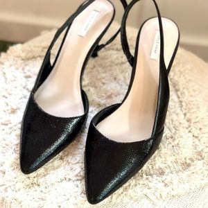 Cole Han Black Leather Sling Backs Textured Snakeskin Like Toe Box Size 10B